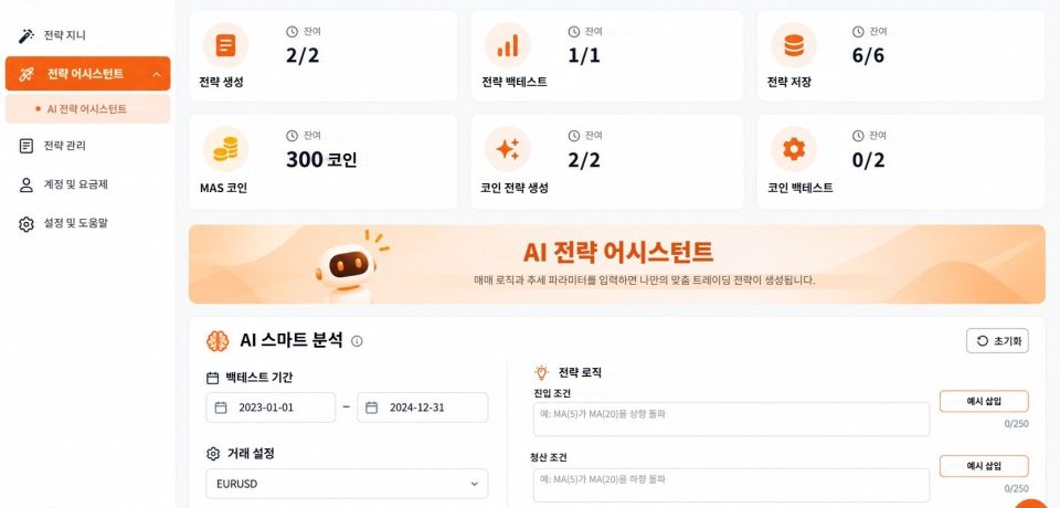 MASQuant AI Strategy Assistant 대시보드 화면