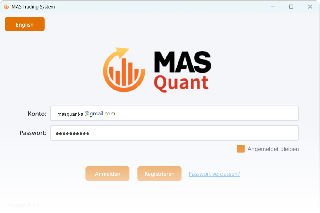 Anmeldefenster der Desktop-App