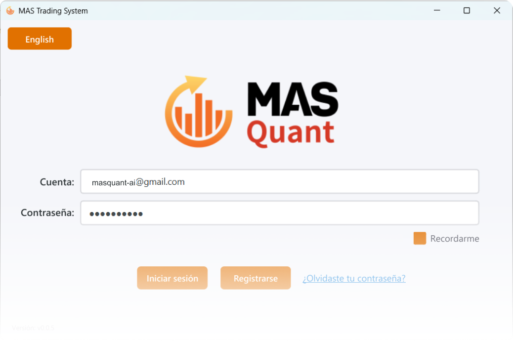 Ventana de inicio de sesión de la app de escritorio