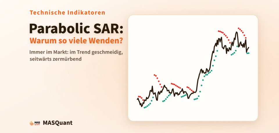 Titelbild des Artikels: vereinfachter Chart von Gold 2023–2024 mit Parabolic-SAR-Punkten, Titel „Parabolic SAR: Warum so viele Wenden?“