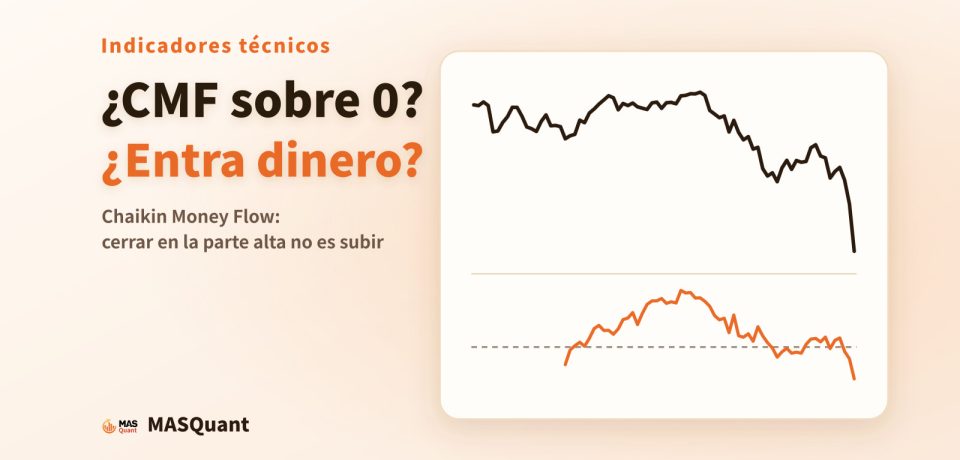 Portada del artículo: gráfico simplificado del S&P 500 a principios de 2025 con la línea del CMF debajo, y el título «¿CMF sobre 0? ¿Entra dinero?»