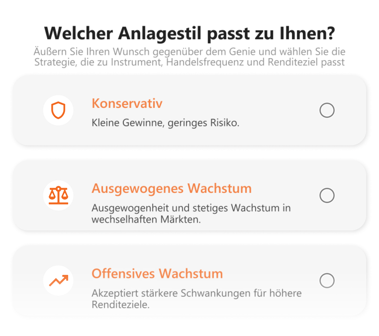 Strategy Genie: Anlagestil wählen