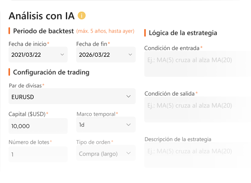 AI Strategy Assistant: periodo de backtest y configuración