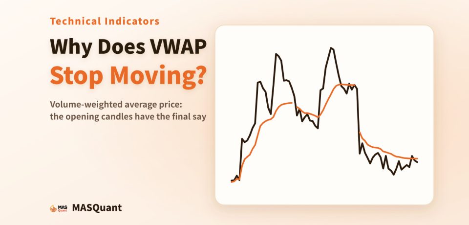 Article cover: a simplified chart of EUR/USD hourly candles over three days in January 2025 with VWAP restarting each day, titled "Why Does VWAP Stop Moving?"