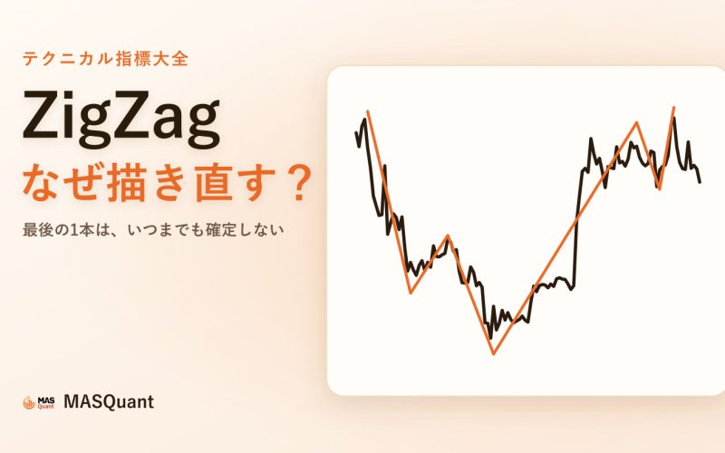 記事のカバー画像：イーサリアム2025年のチャートとZigZagの線を描いた簡略図、タイトル「ZigZag なぜ描き直す？」